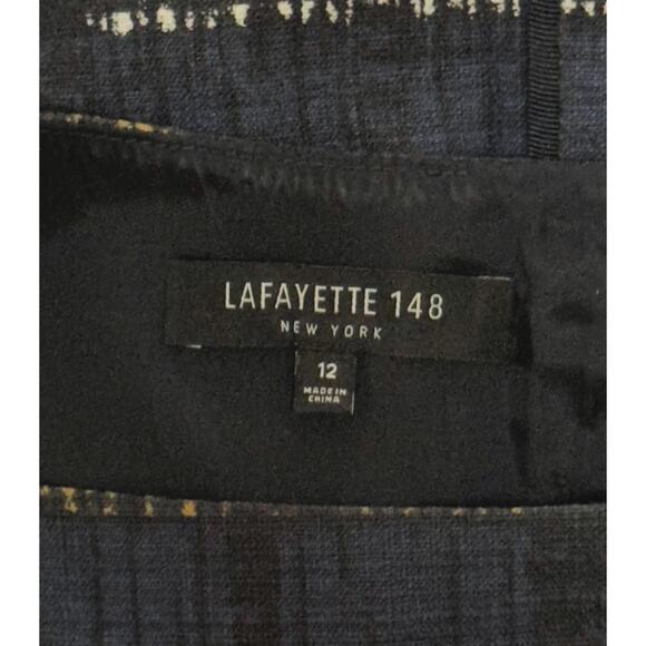 LAFAYETTE 148 NY Striped Sheath Knee Length Dress Gold Blue Career Sleeveless 12 - Picture 12 of 13